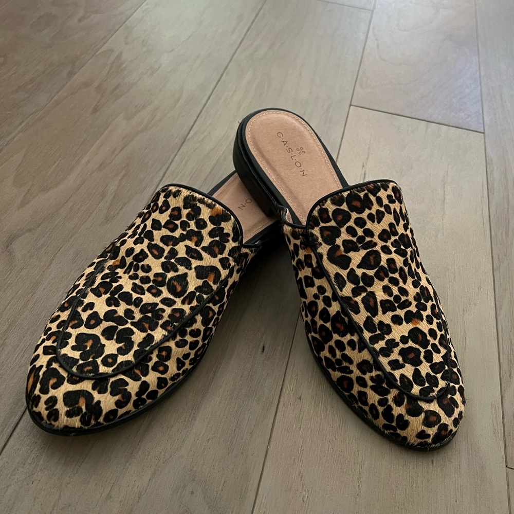 Caslon Evelyn Mule Leopard Print Calf Hair - Size 6.5